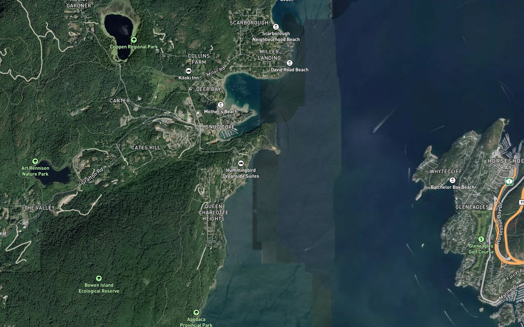 Satellite map of the Dorman Bay