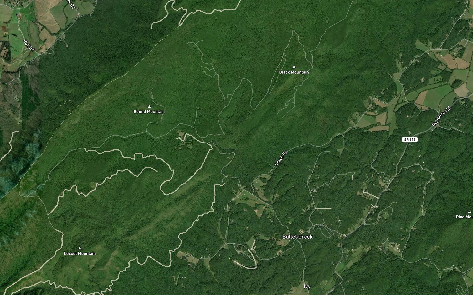 Satellite map of the Yellow Creek