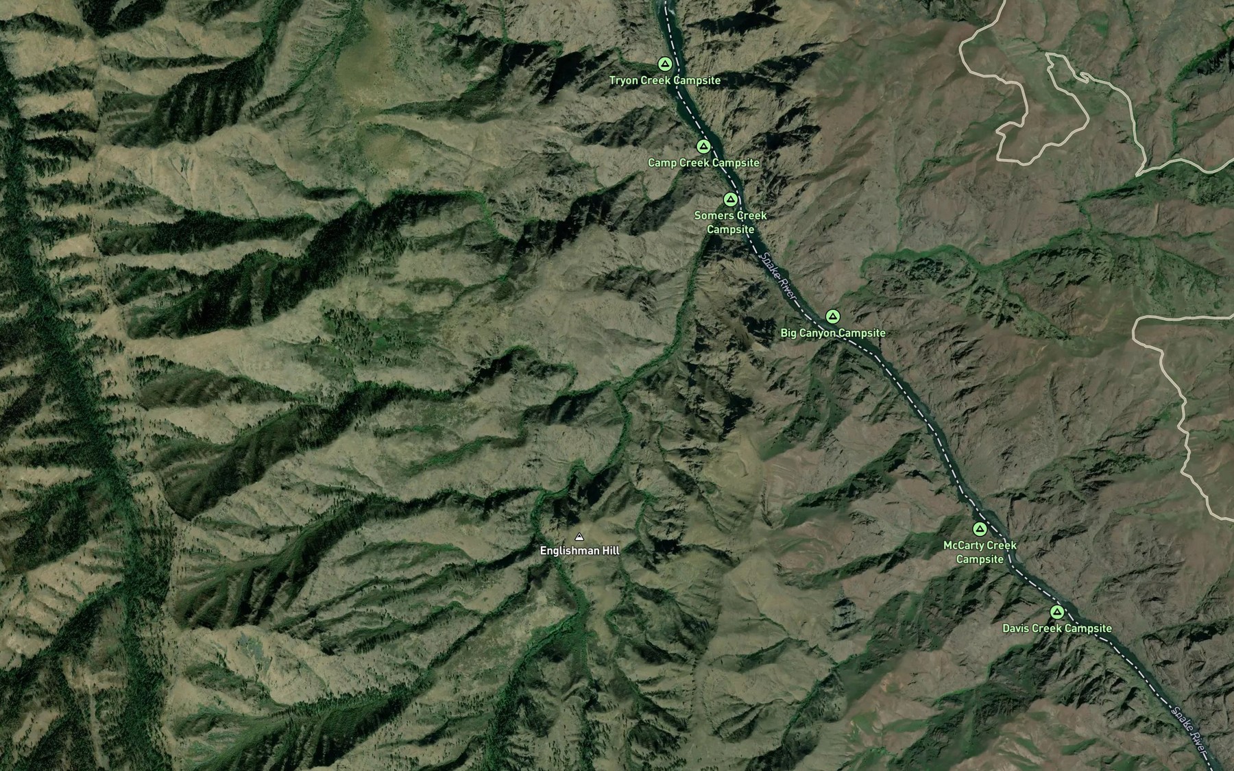 Satellite map of the Hog Creek