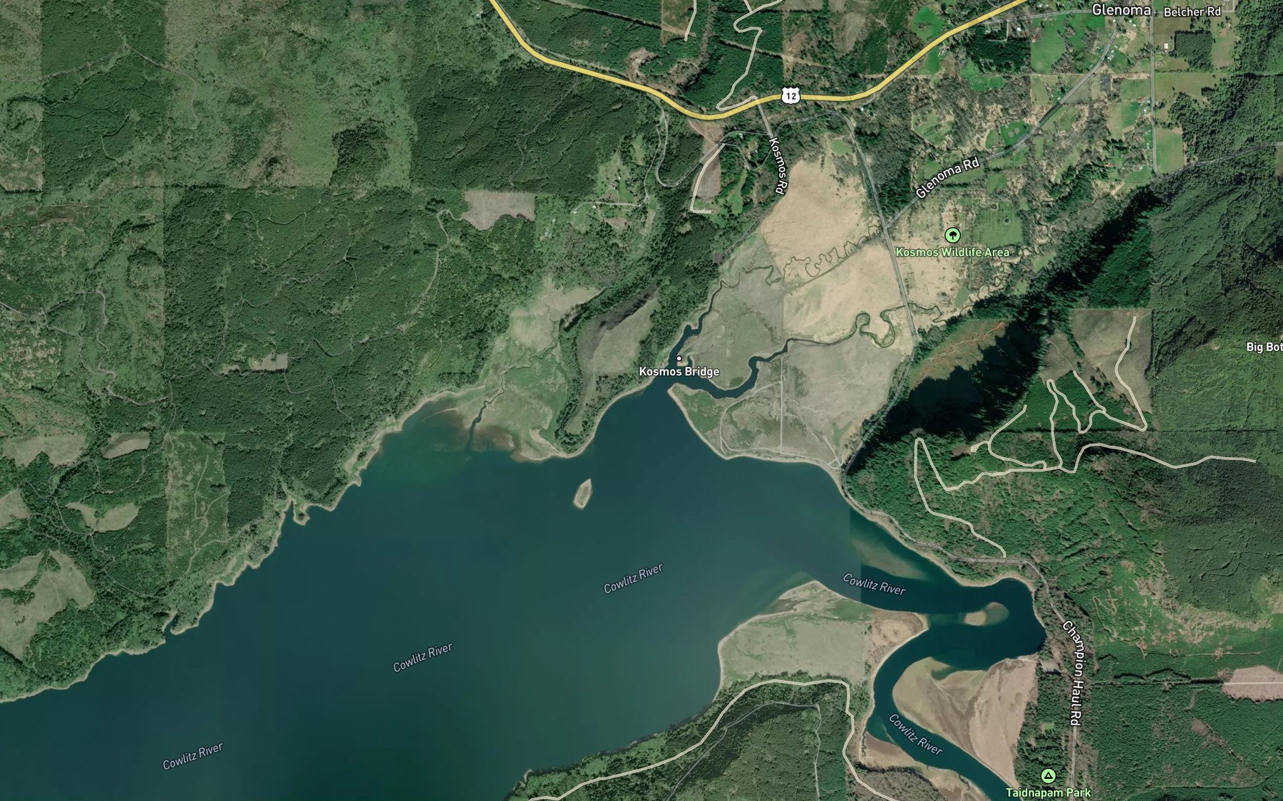 Satellite map of the Rainey Creek