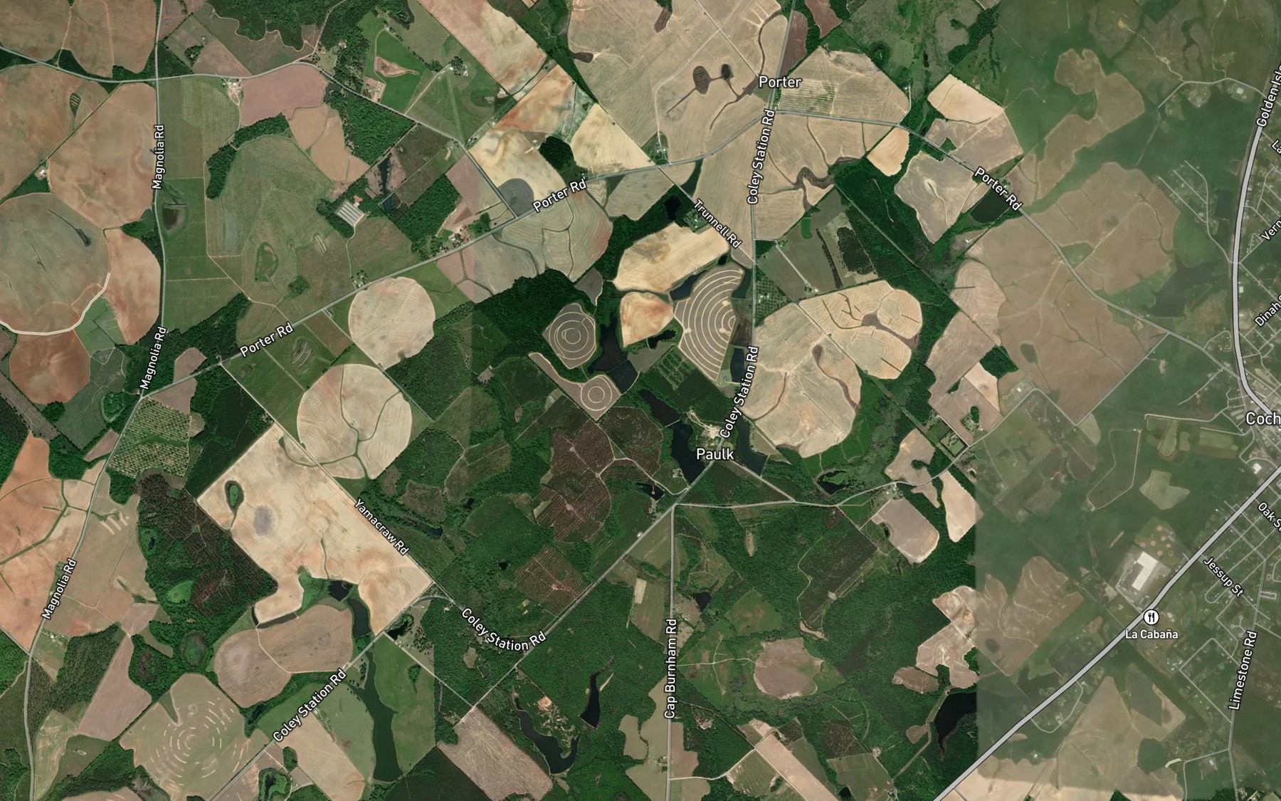 Satellite map of the Paulk Lakes