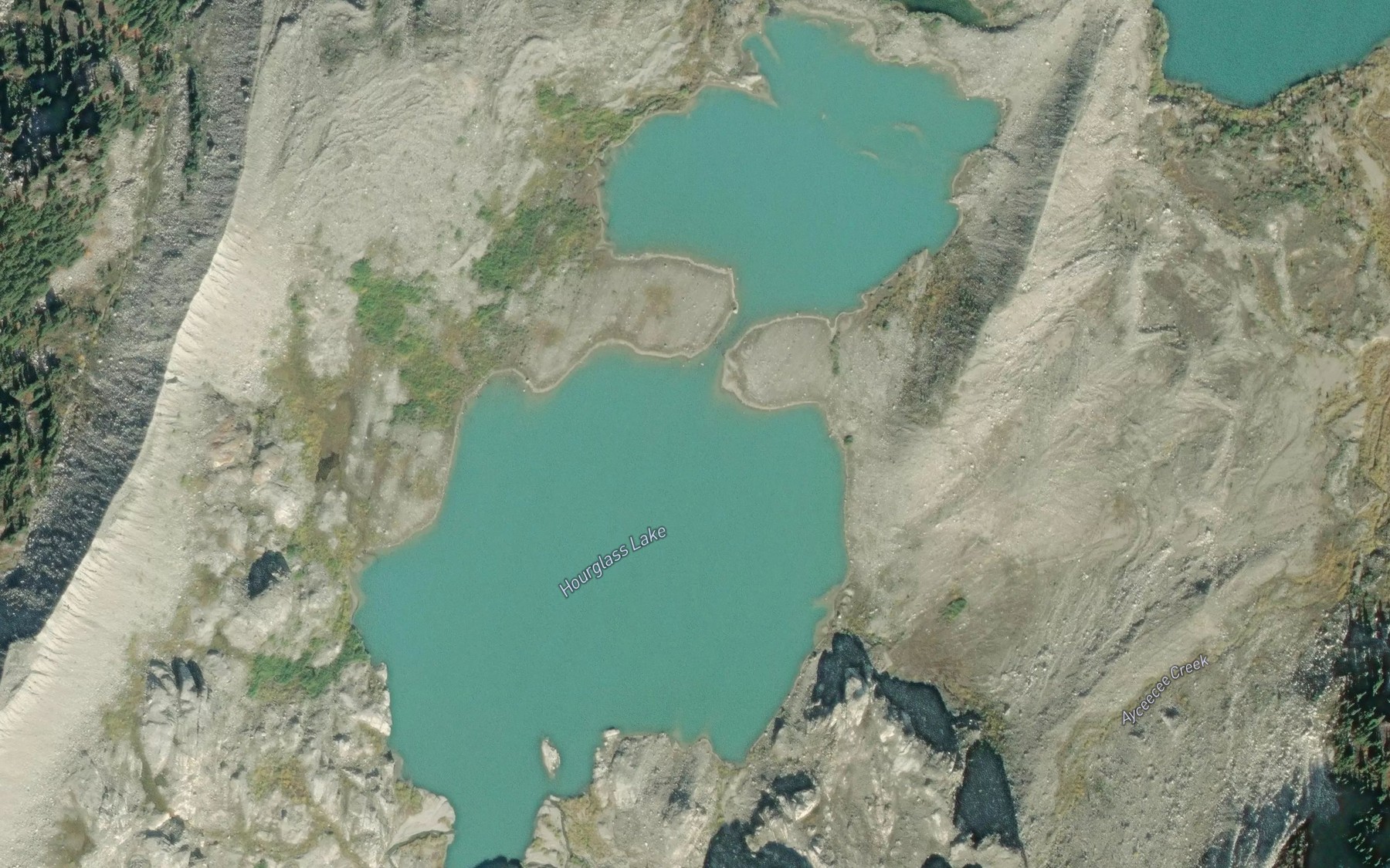 Satellite map of the Hourglass Lake