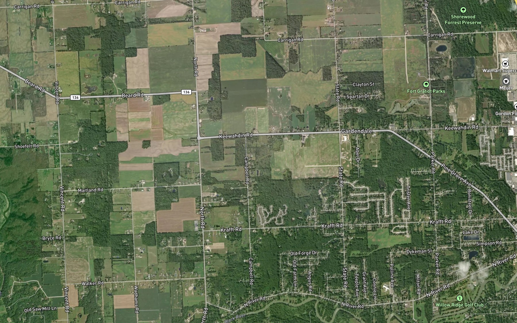 Satellite map of the Brandymore Drain