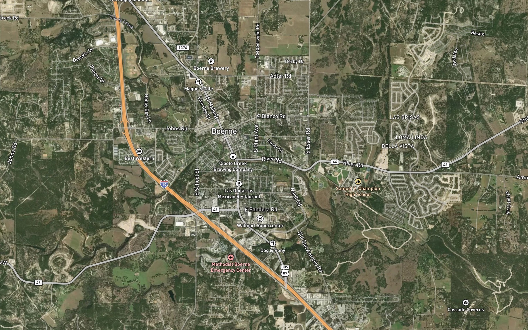 Satellite map of the Boerne Park Lake