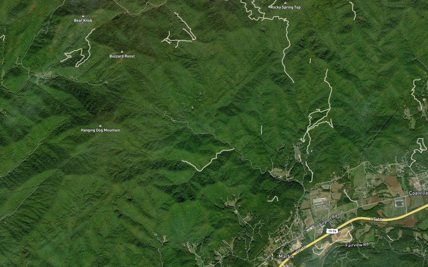 Satellite map of the Pounding Mill Branch