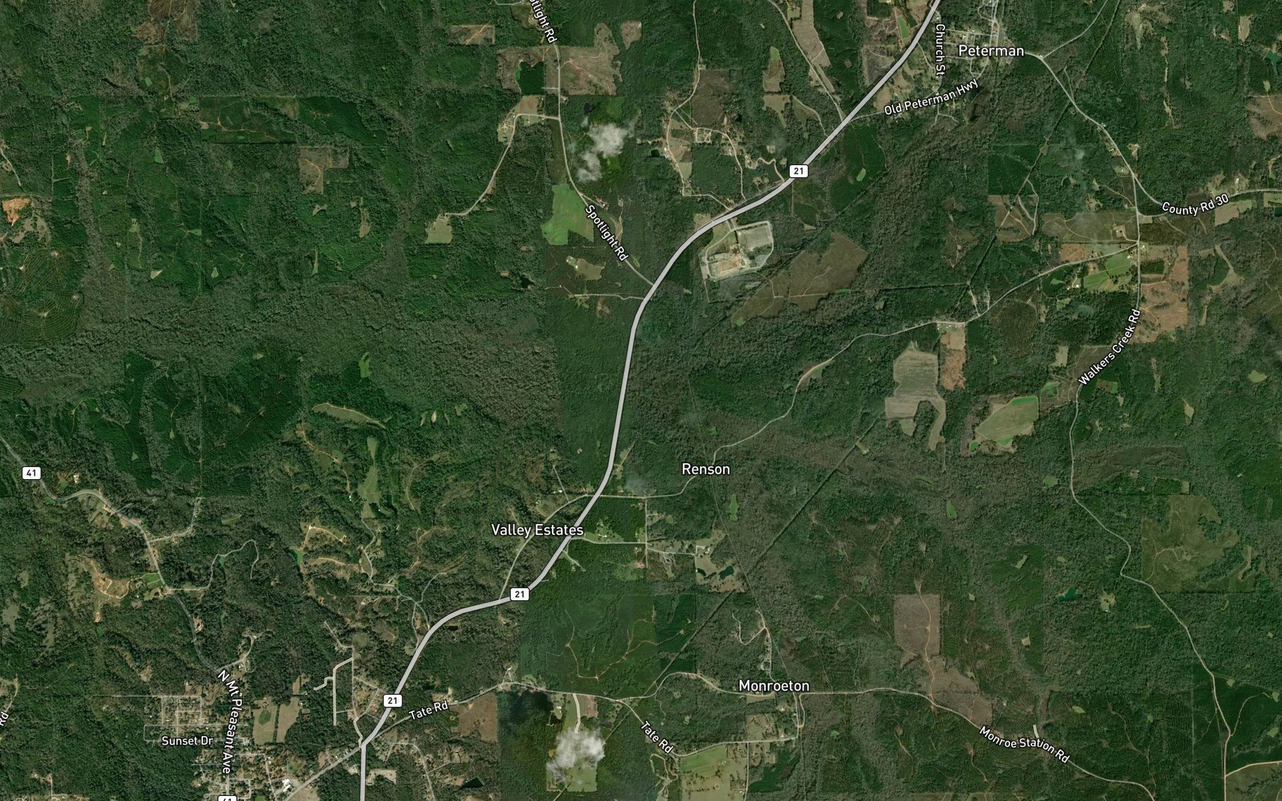 Satellite map of the Walkers Creek