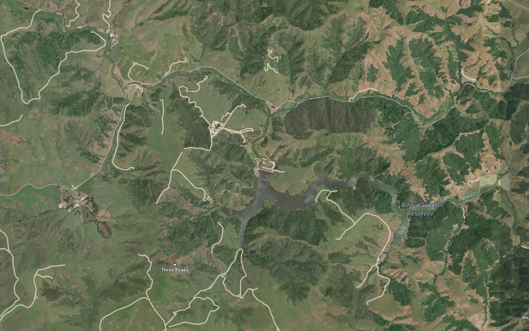 Satellite map of the Arroyo Sausal Reservoir