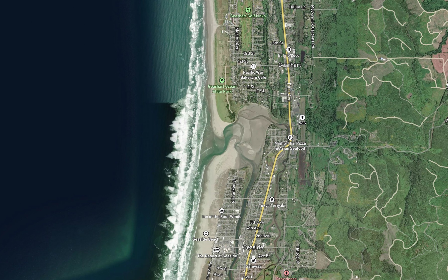 Satellite map of the Necanicum River