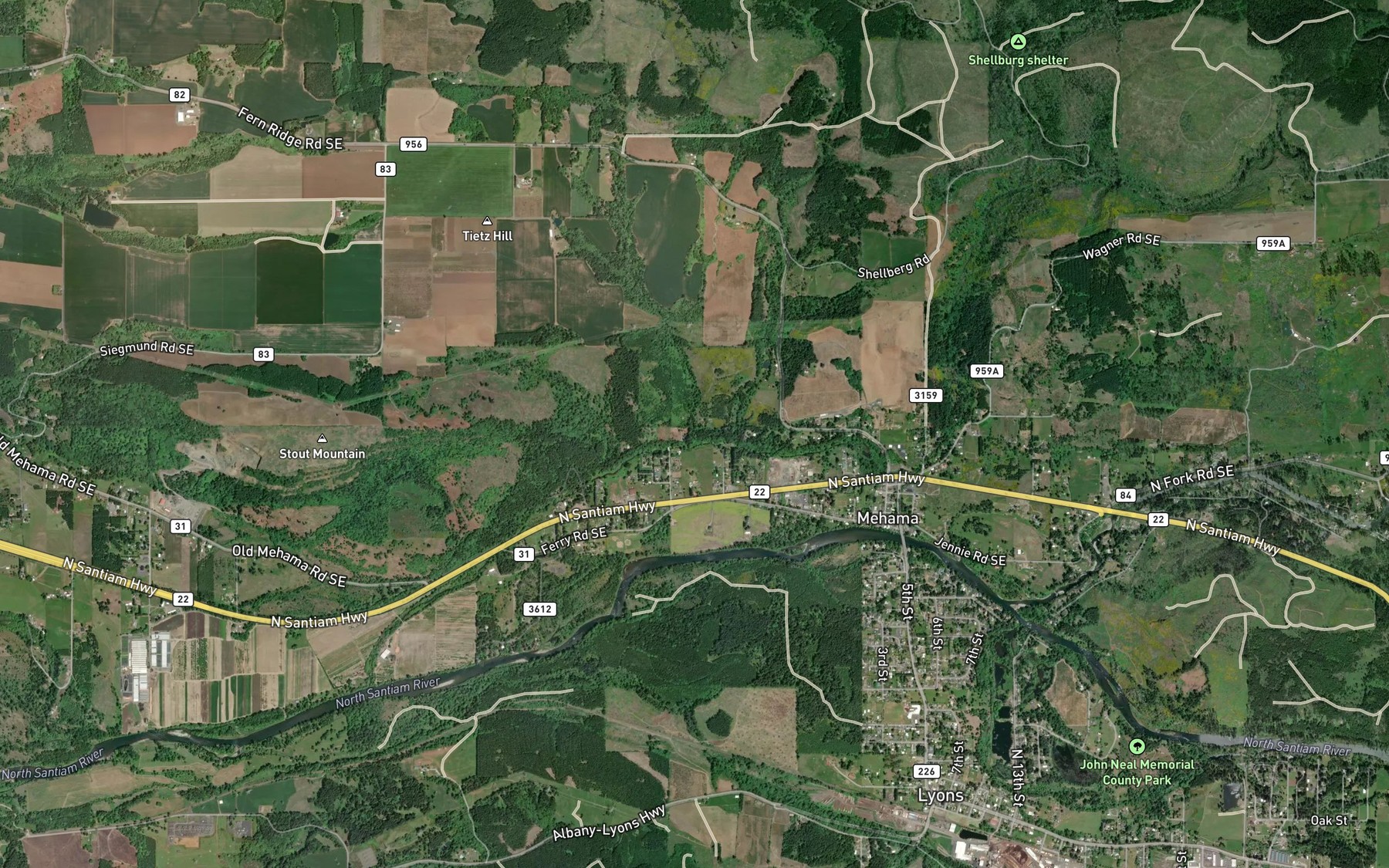 Satellite map of the Tietz Creek