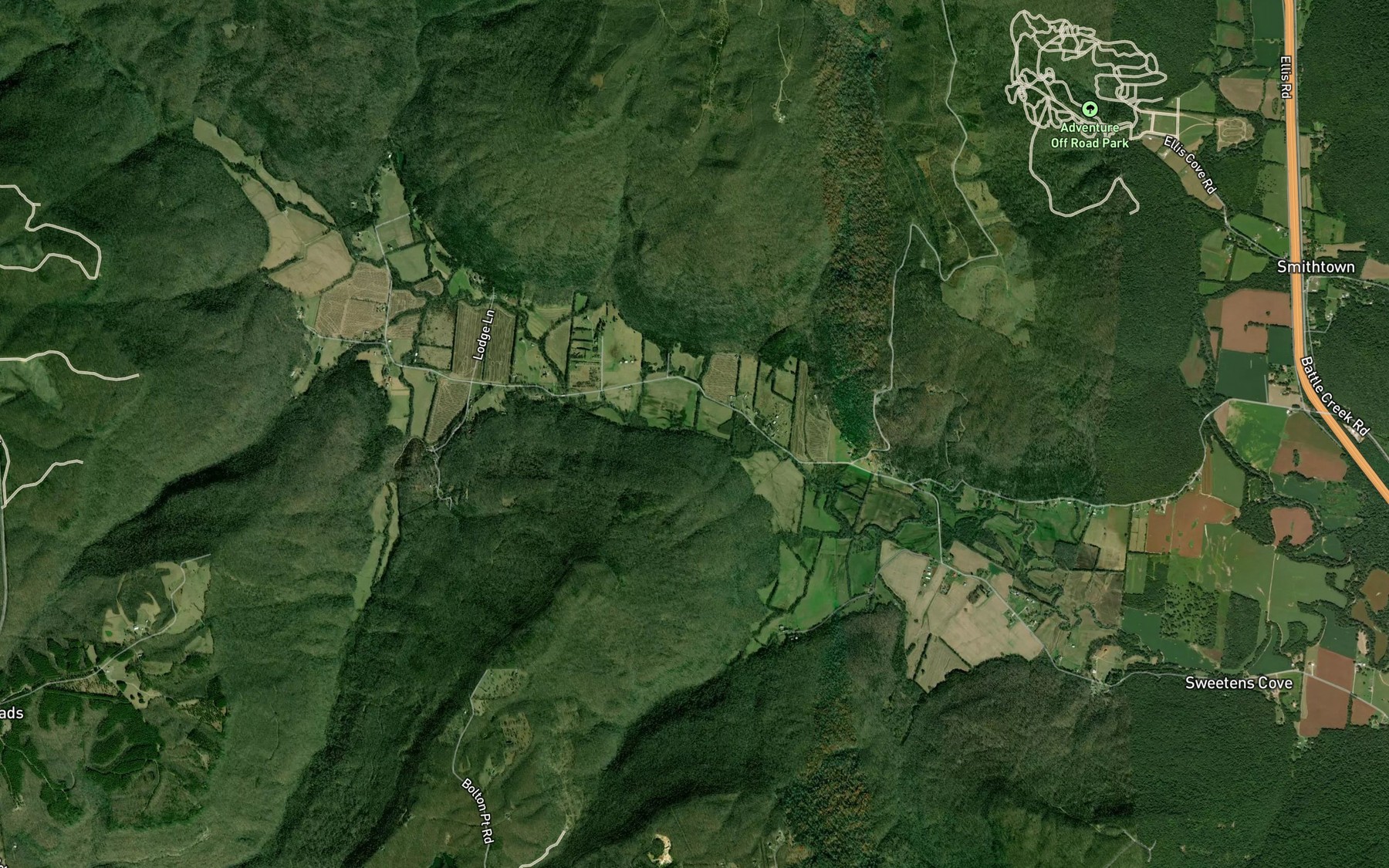 Satellite map of the Rogers Cove Branch