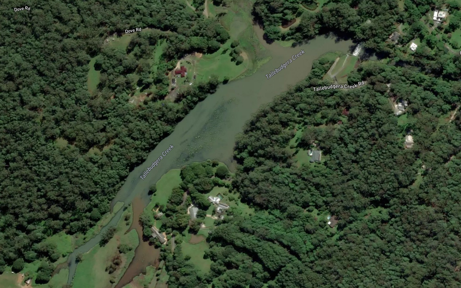Satellite map of the Tallebudgera Creek Dam