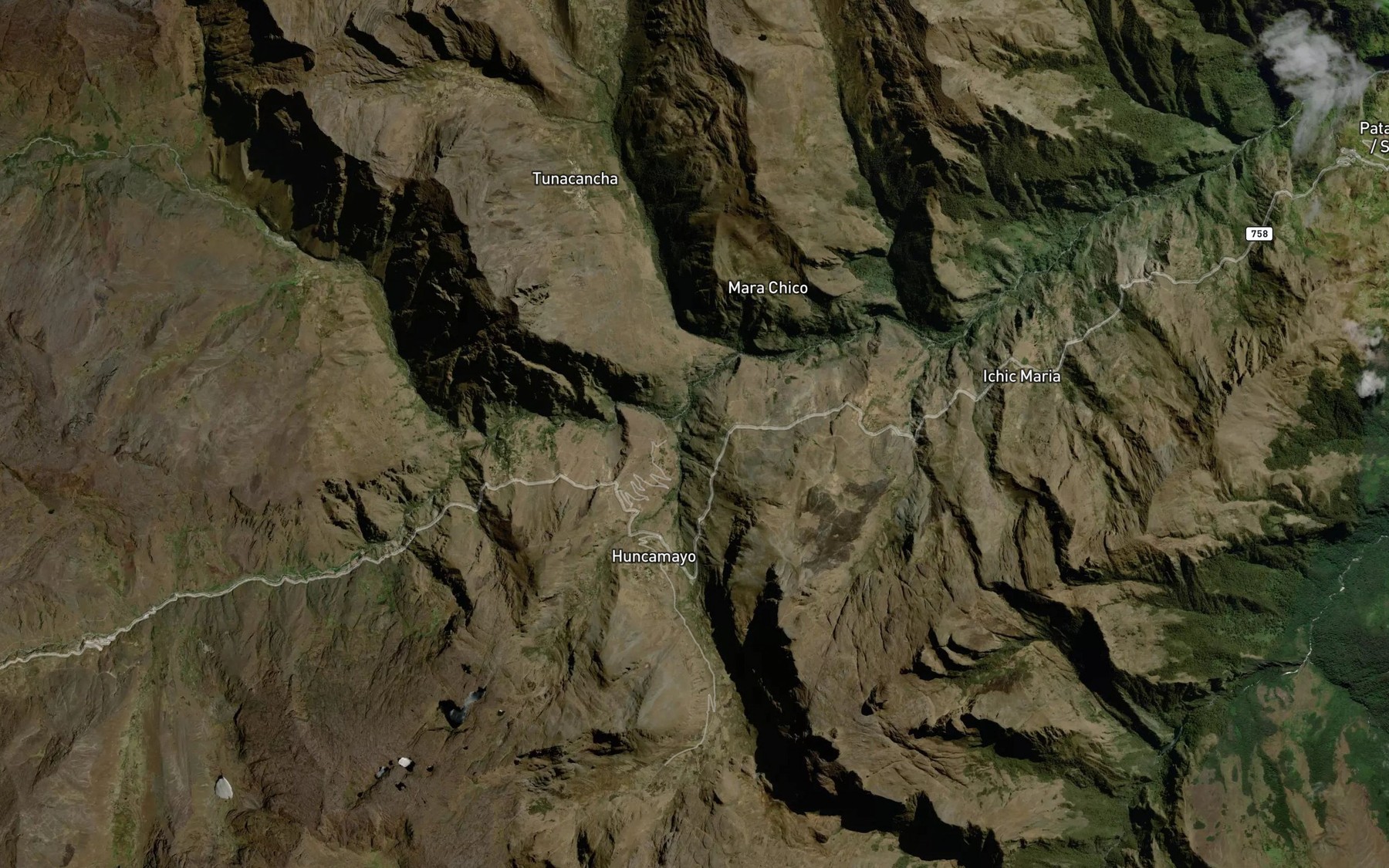Satellite map of the Quebrada Huancamayo
