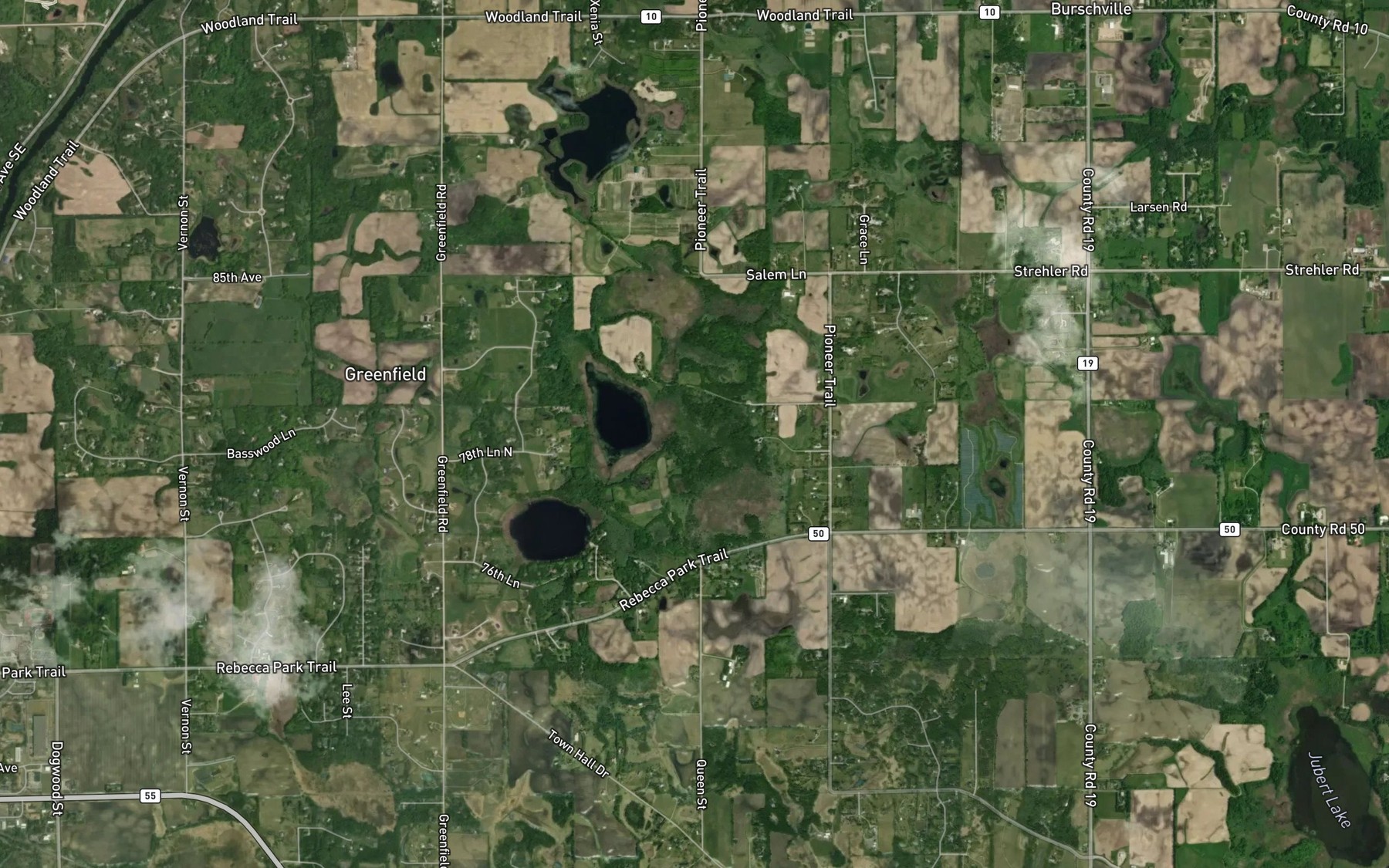 Satellite map of the Crow River Reservoir