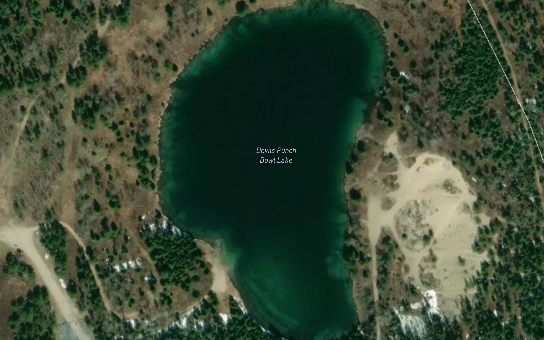 Satellite map of the Devils Punch Bowl Lake