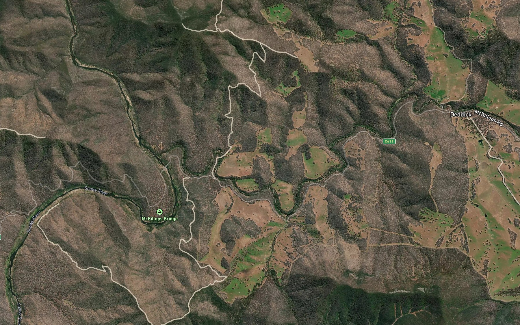Satellite map of the Deddick River