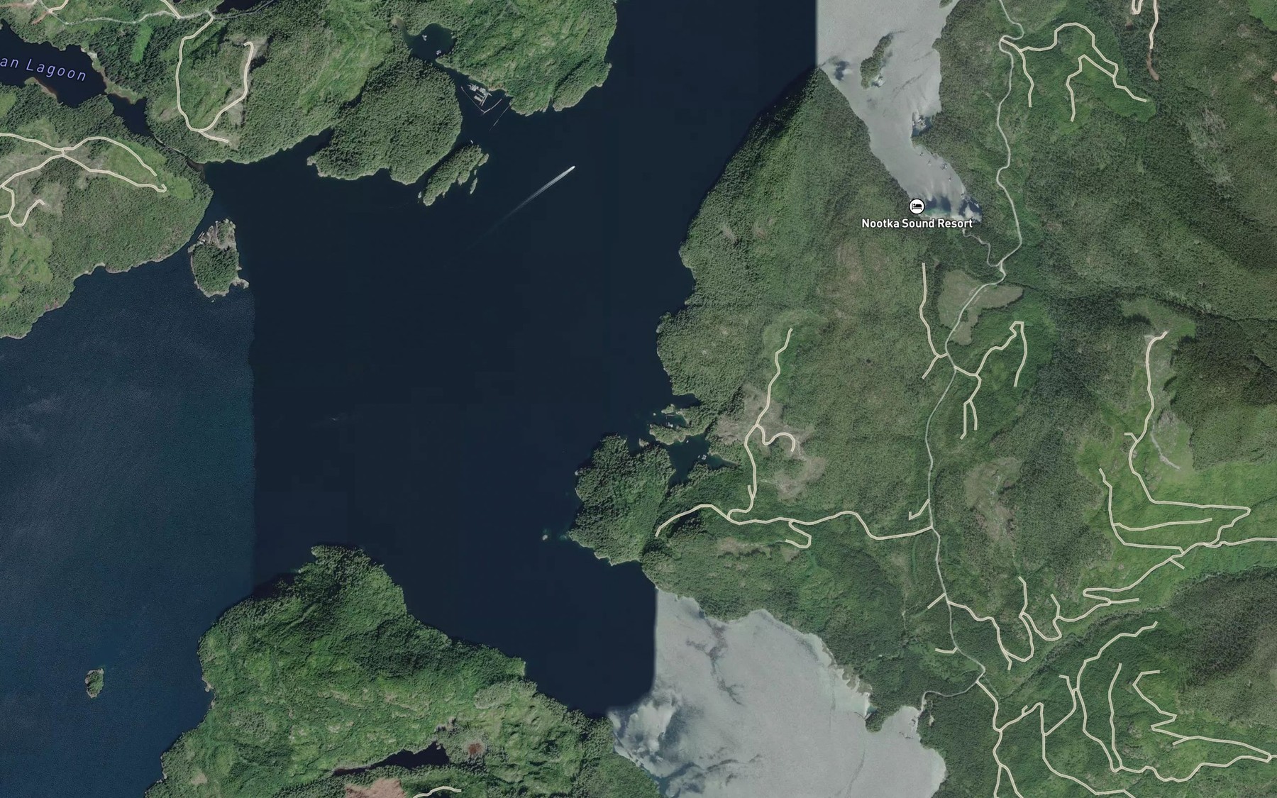 Satellite map of the Three Bay Cove