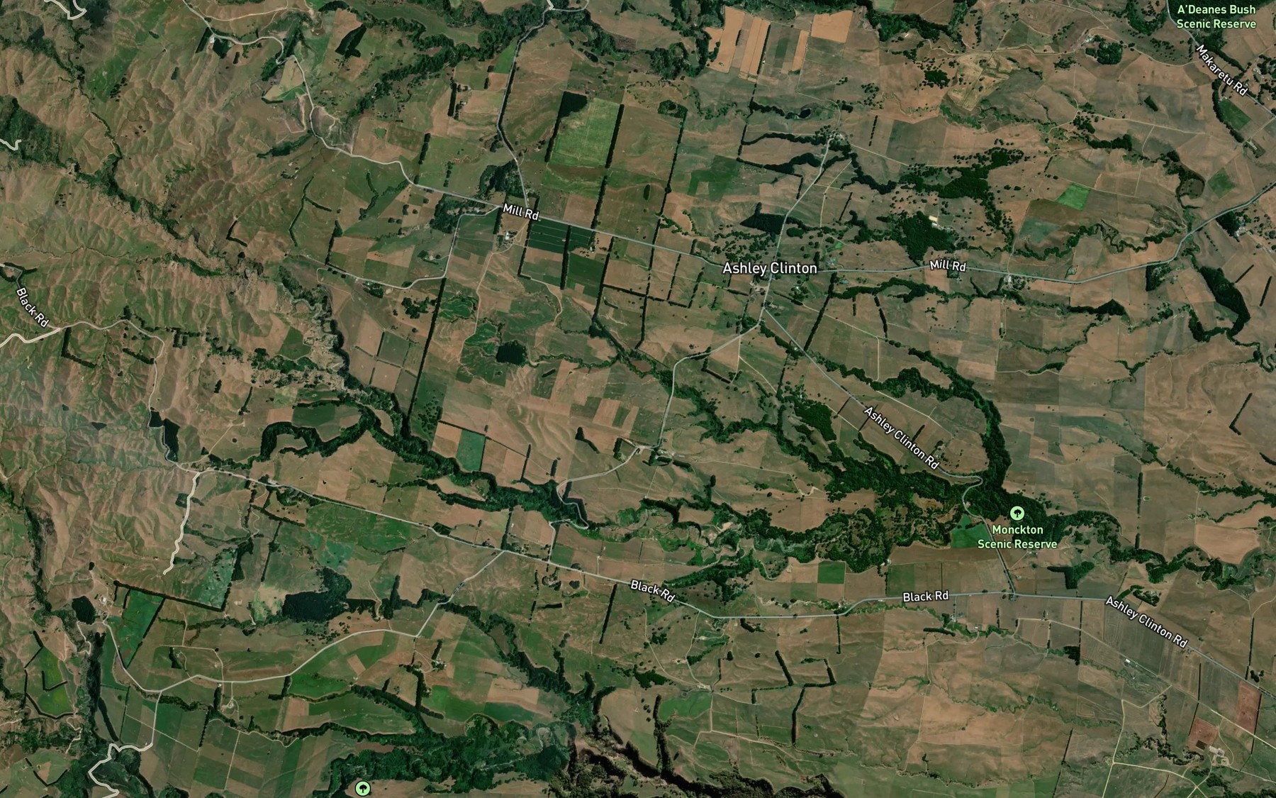 Satellite map of the Tangarewai Stream