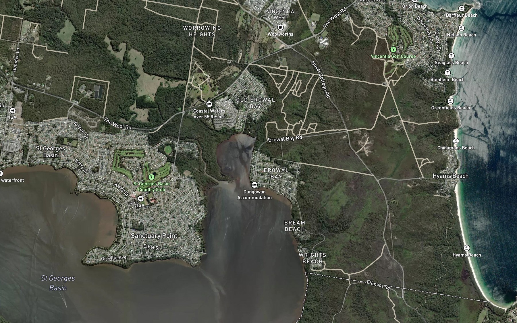 Satellite map of the Erowal Bay
