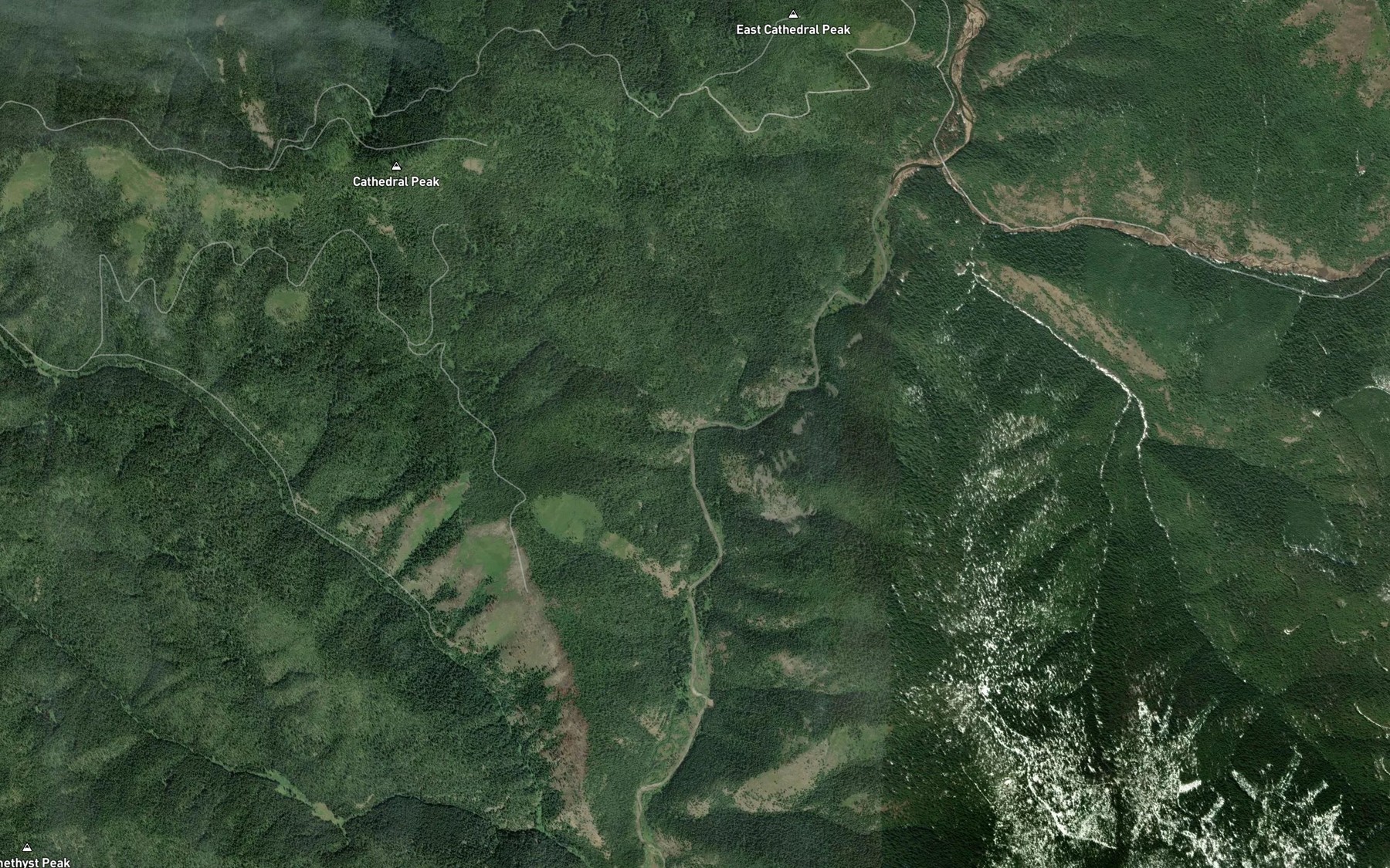 Satellite map of the Cathedral Creek