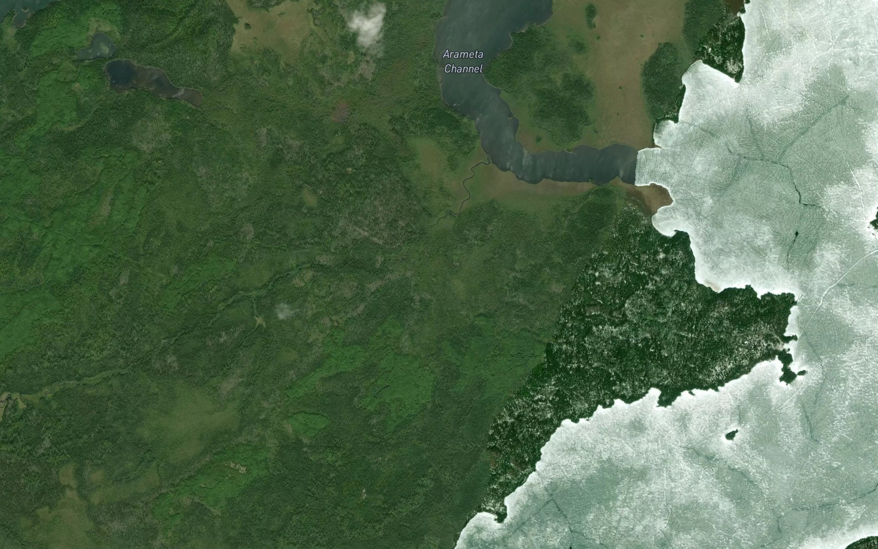 Satellite map of the Arameta Channel