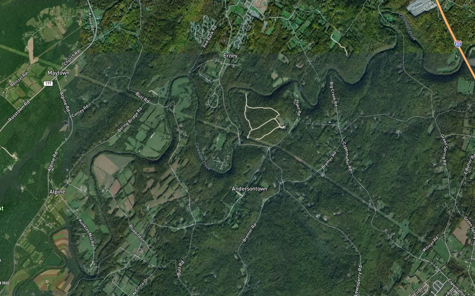 Satellite map of the Laurel Run