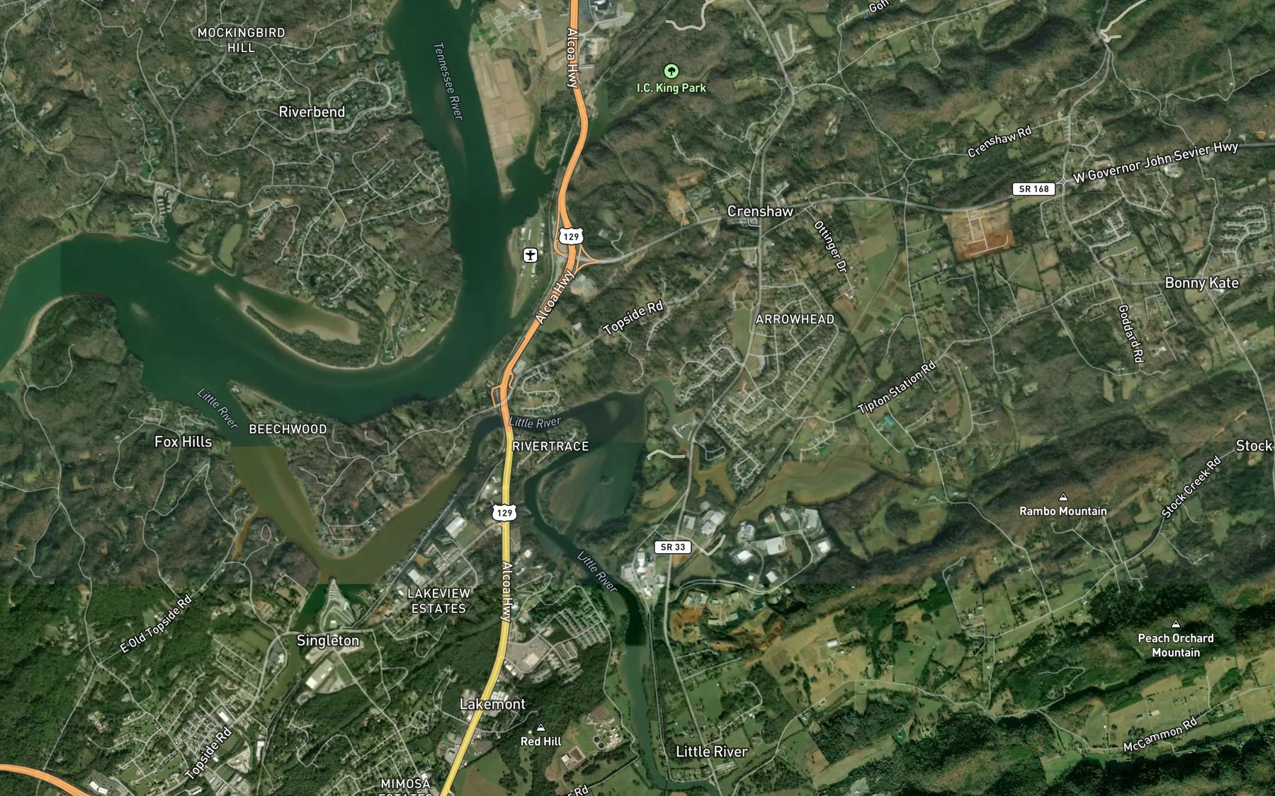 Satellite map of the Stock Creek