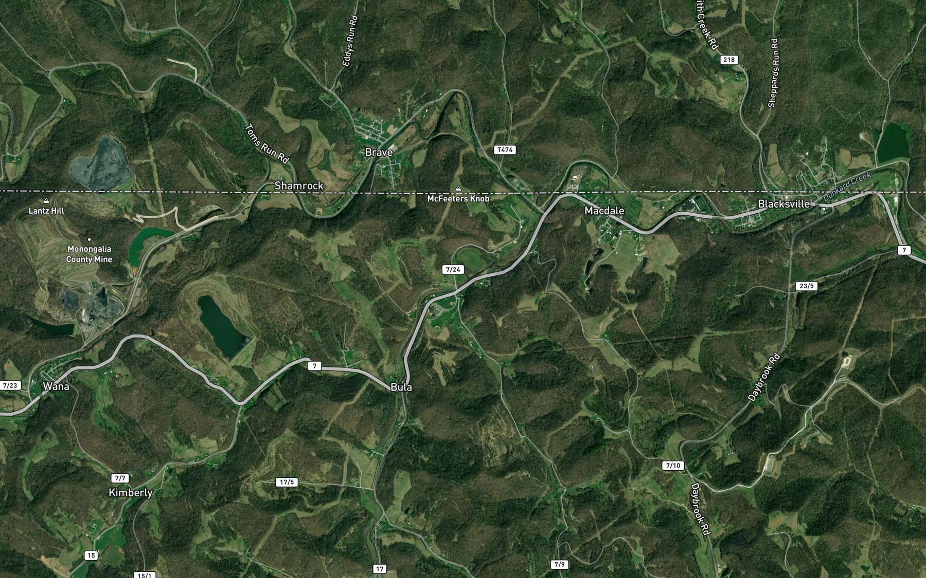 Satellite map of the Thomas Run