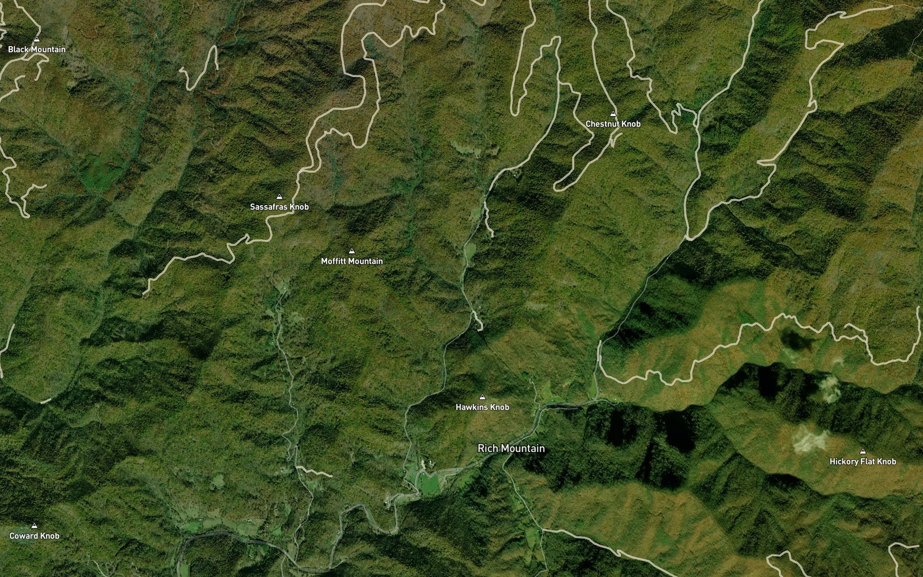 Satellite map of the Frady Creek