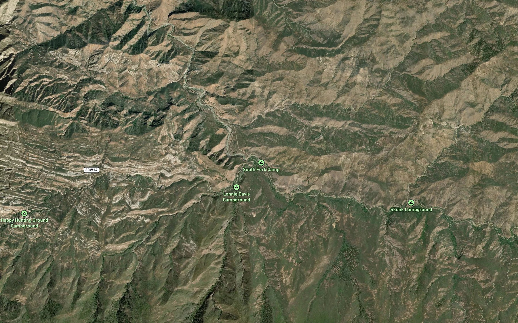 Satellite map of the South Fork Sisquoc River