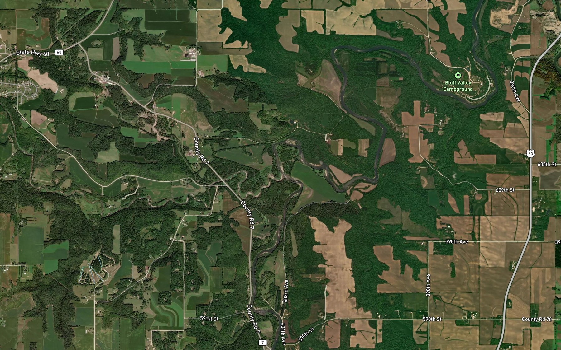Satellite map of the North Fork Zumbro River