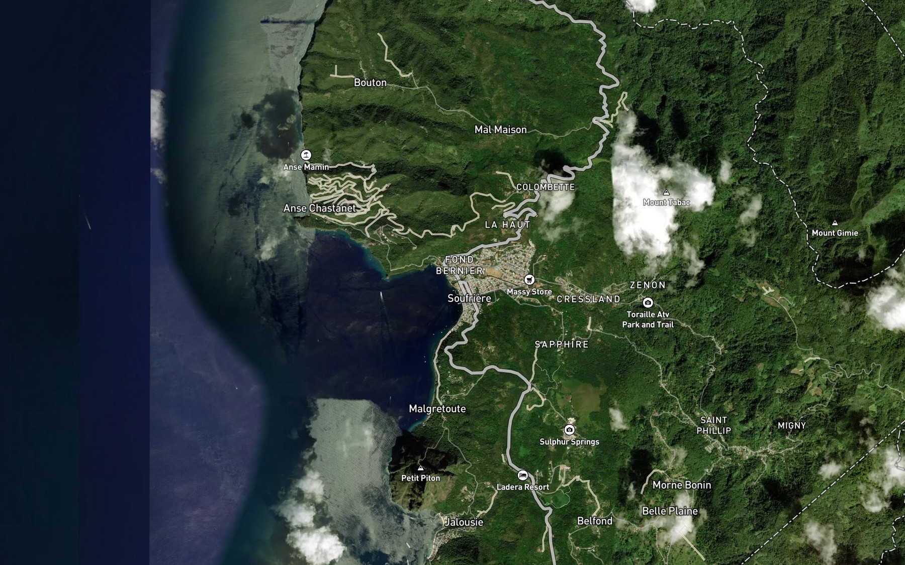 Satellite map of the Soufriere River
