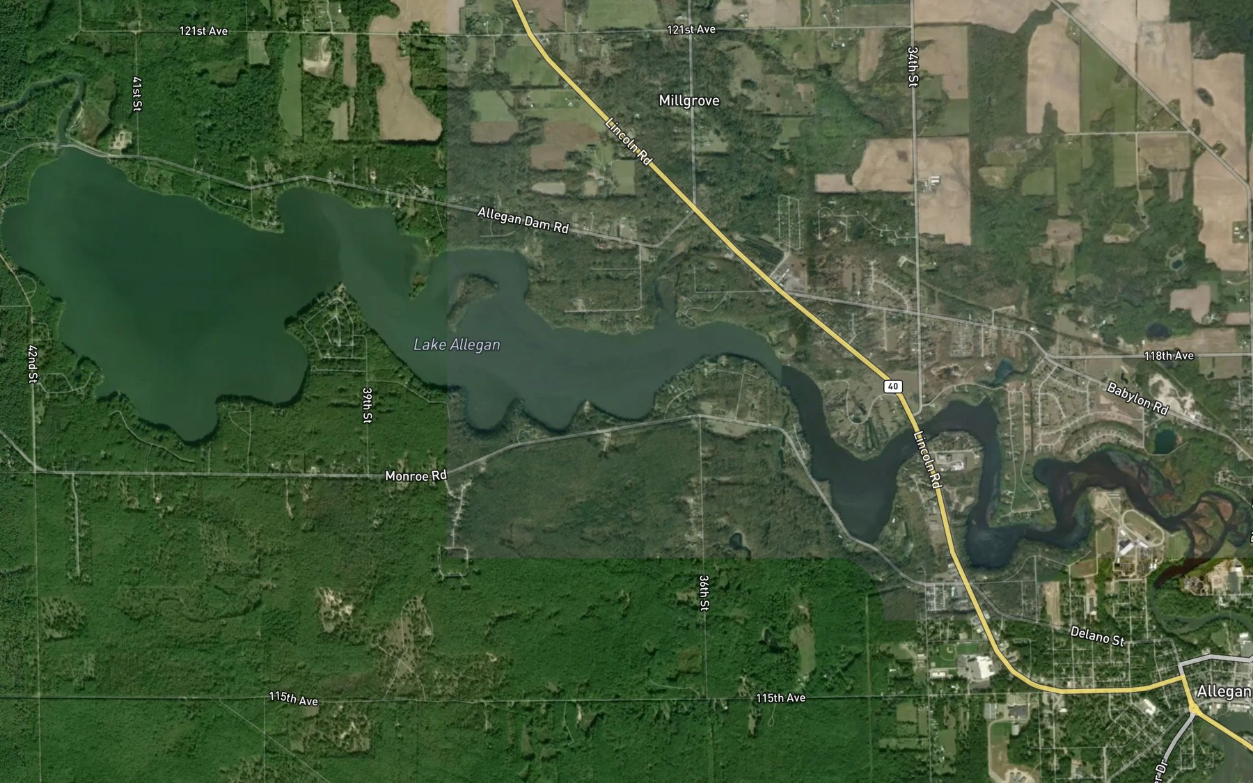 Satellite map of the Lake Allegan