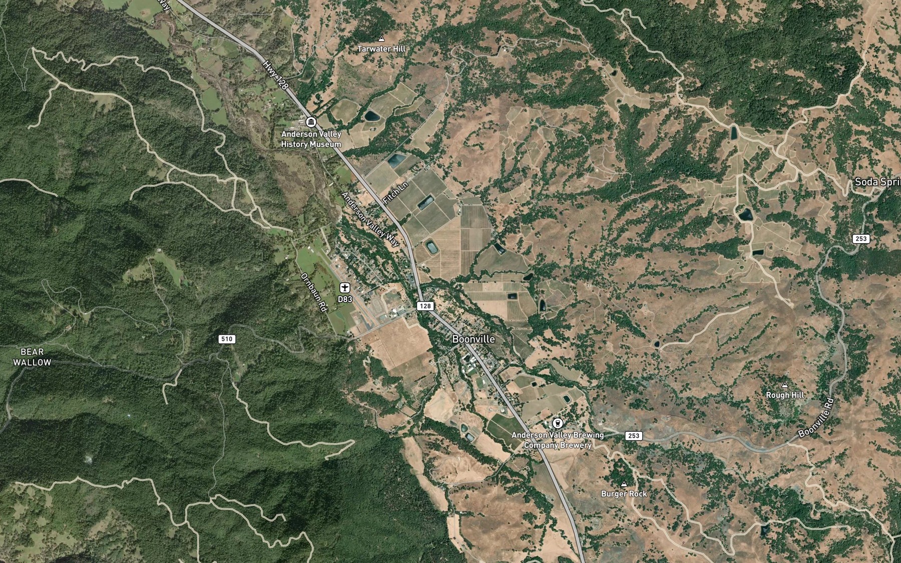 Satellite map of the Donelly Creek