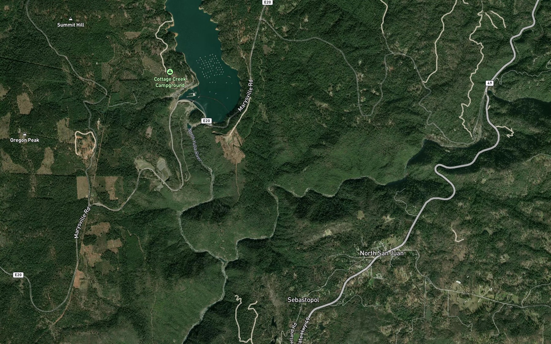 Satellite map of the Yellowjacket Creek