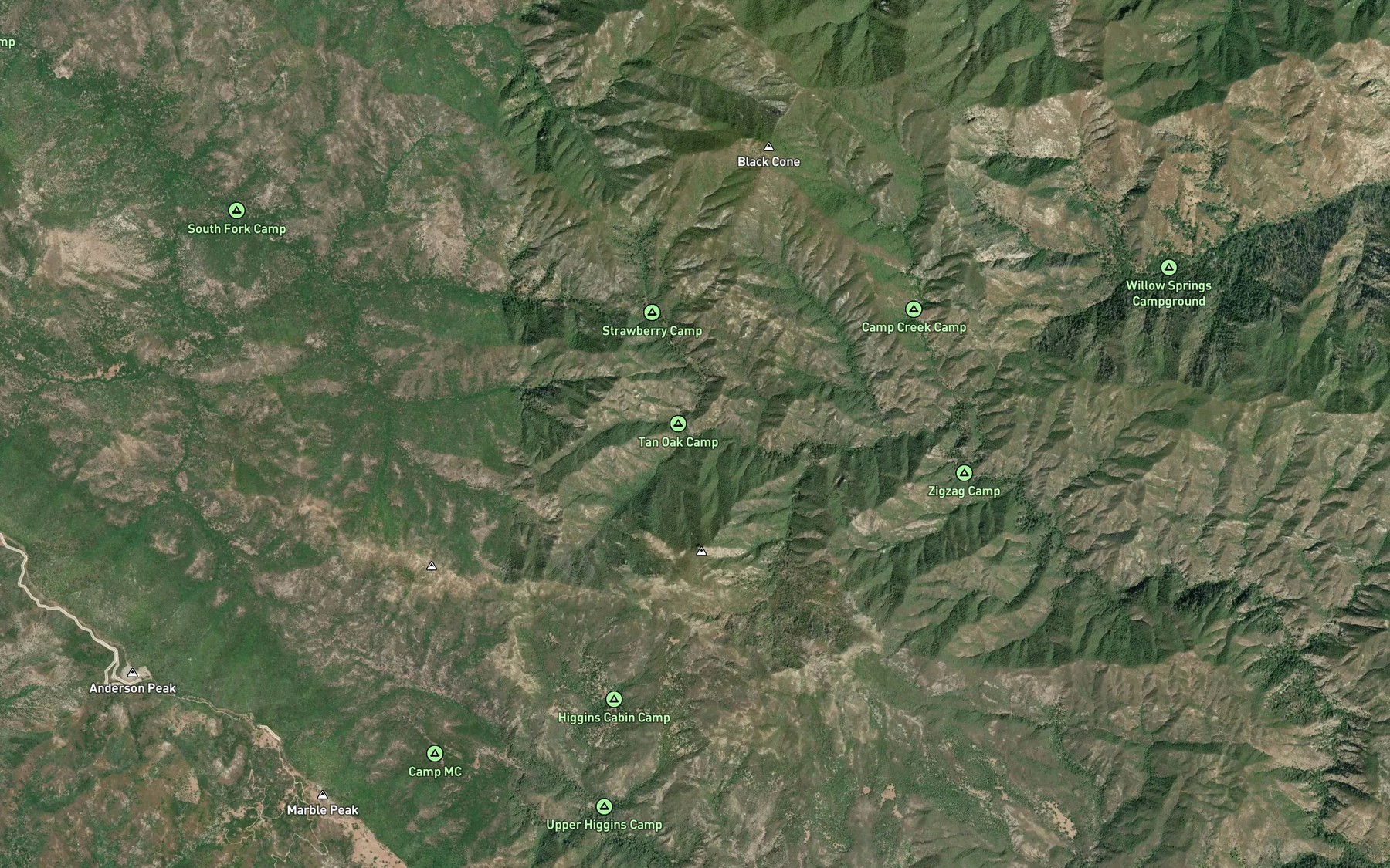 Satellite map of the Tan Oak Creek