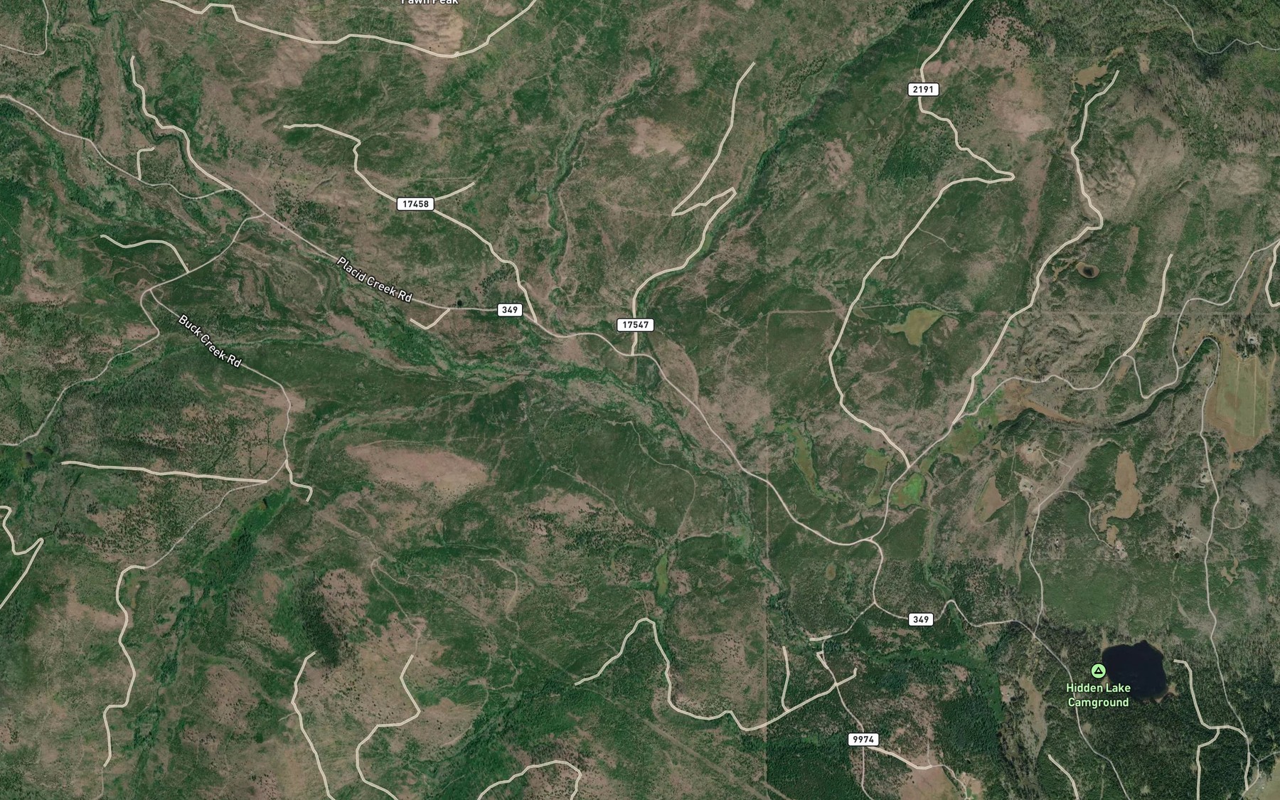 Satellite map of the Slippery John Creek