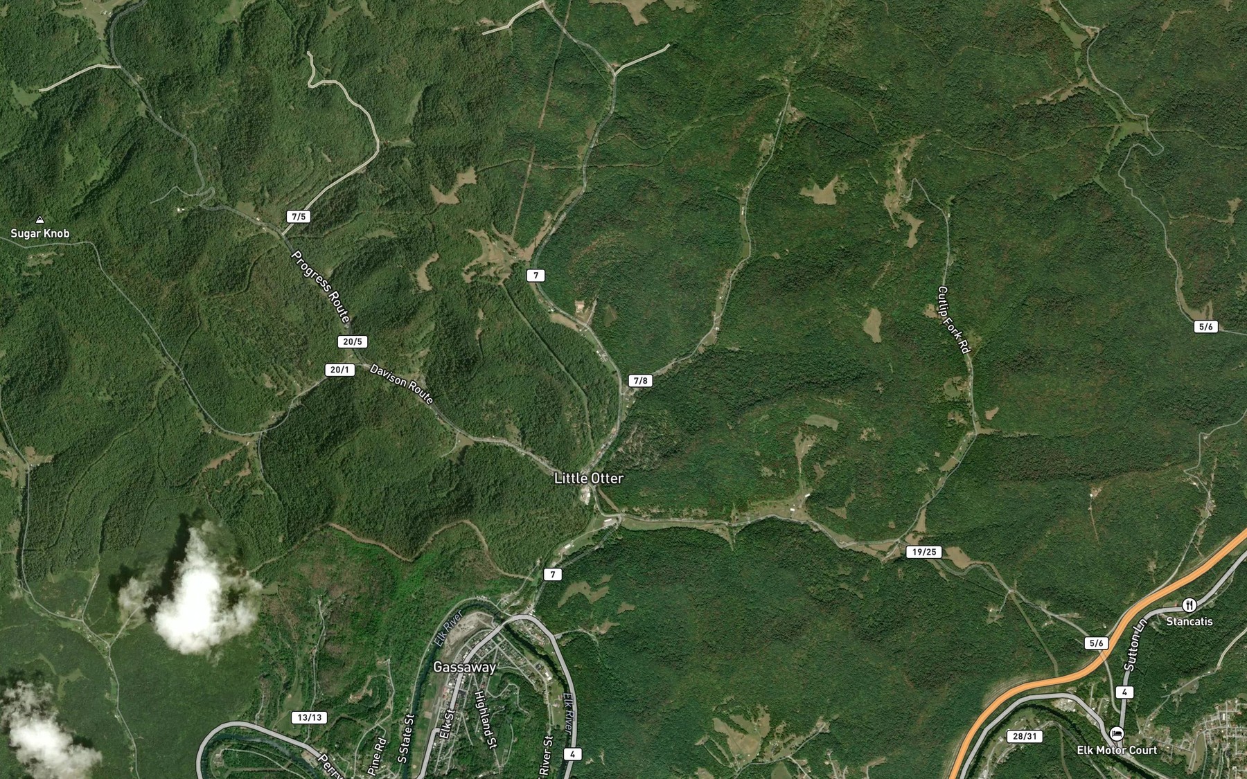 Satellite map of the Walnut Fork