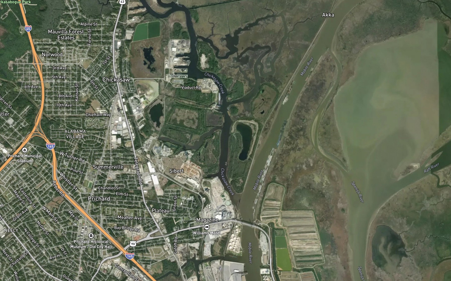 Satellite map of the Chickasaw Creek Channel
