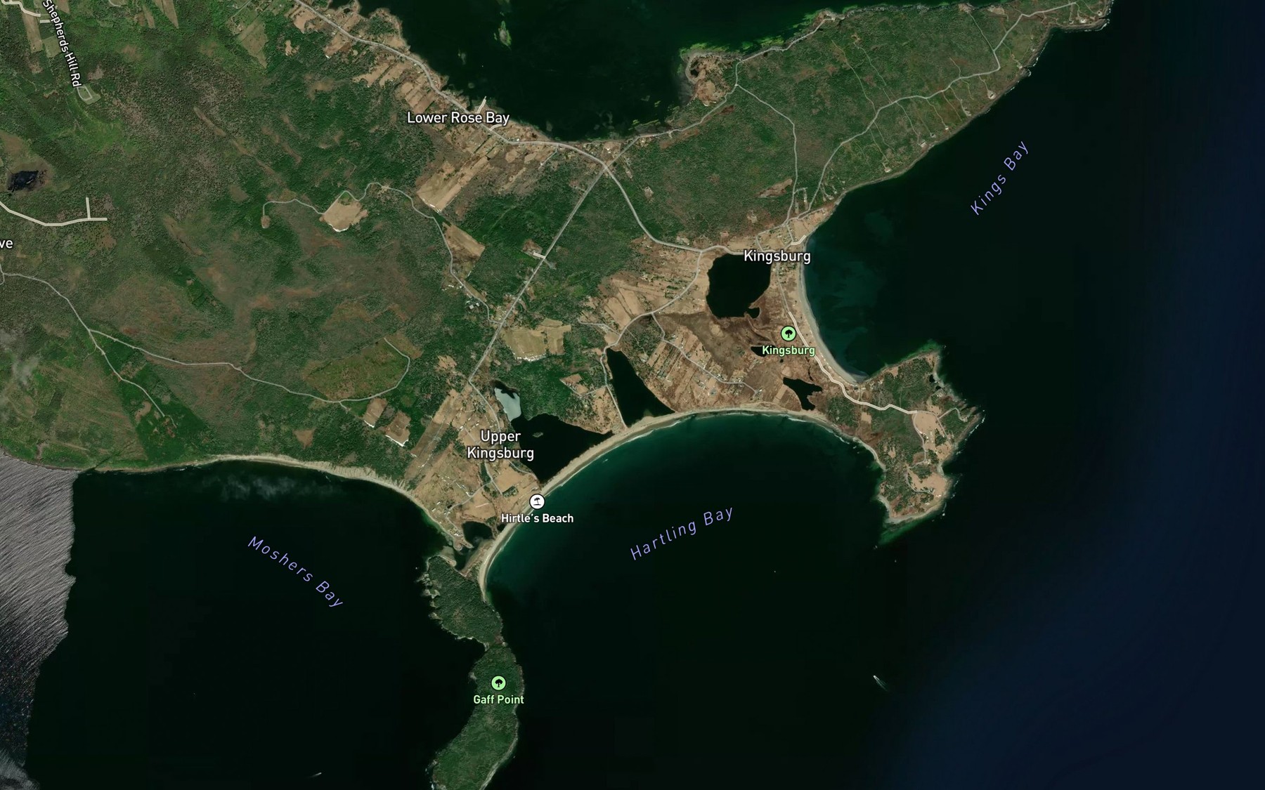 Satellite map of the Hirtles Pond