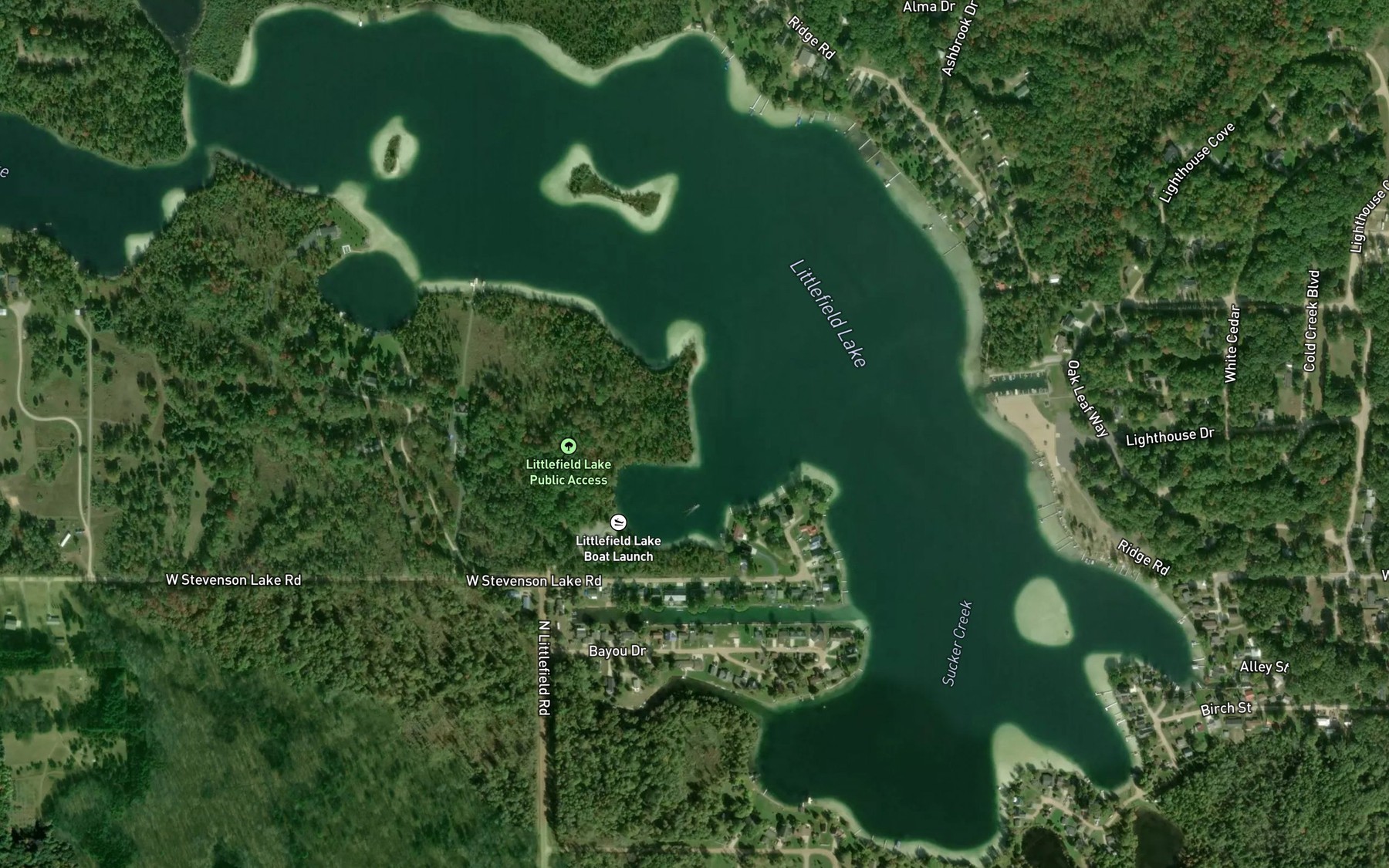 Satellite map of the Littlefield Lake