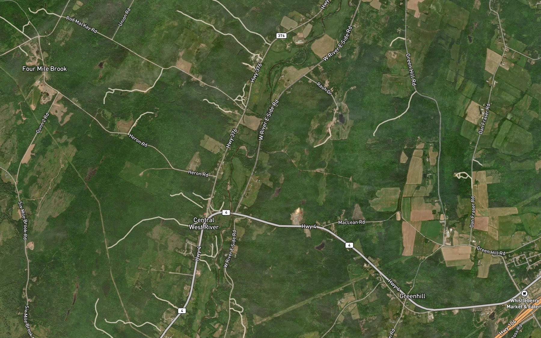 Satellite map of the Four Mile Brook