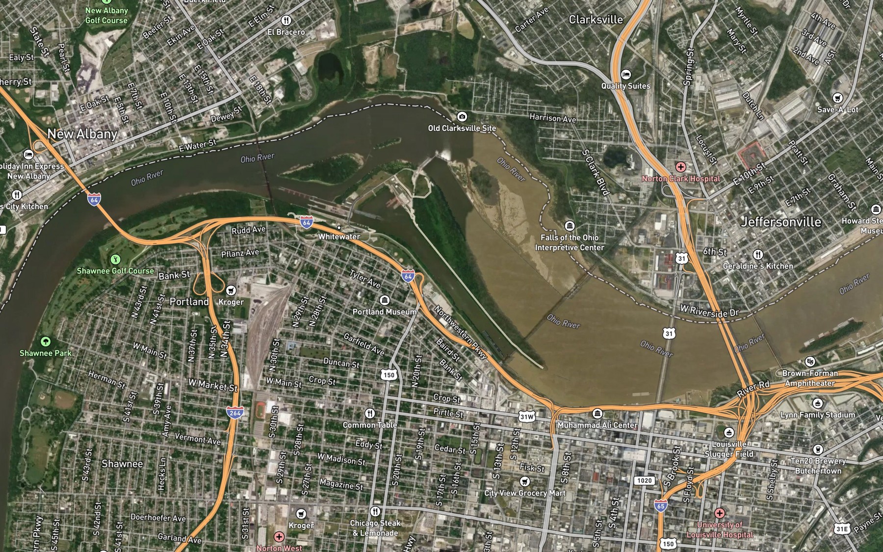 Satellite map of the Louisville and Portland Canal