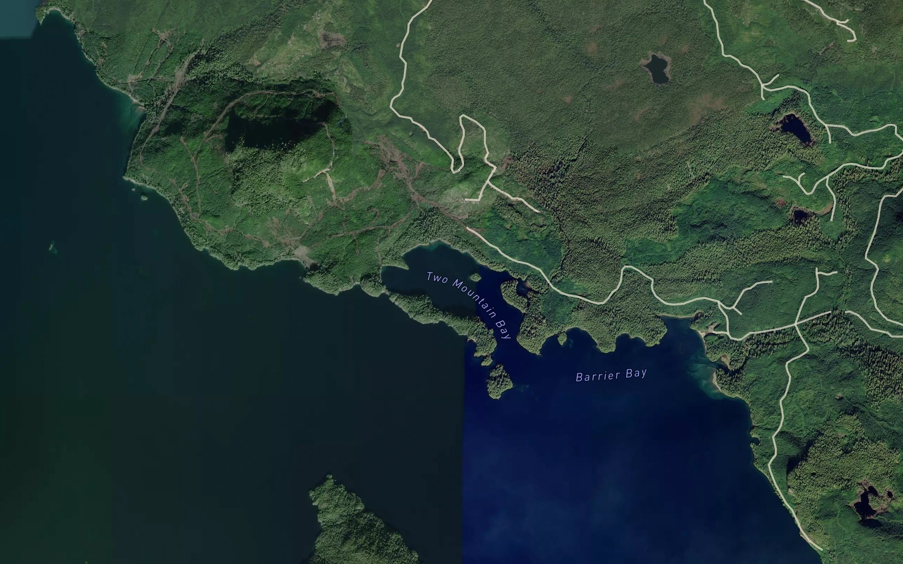 Satellite map of the Two Mountain Bay
