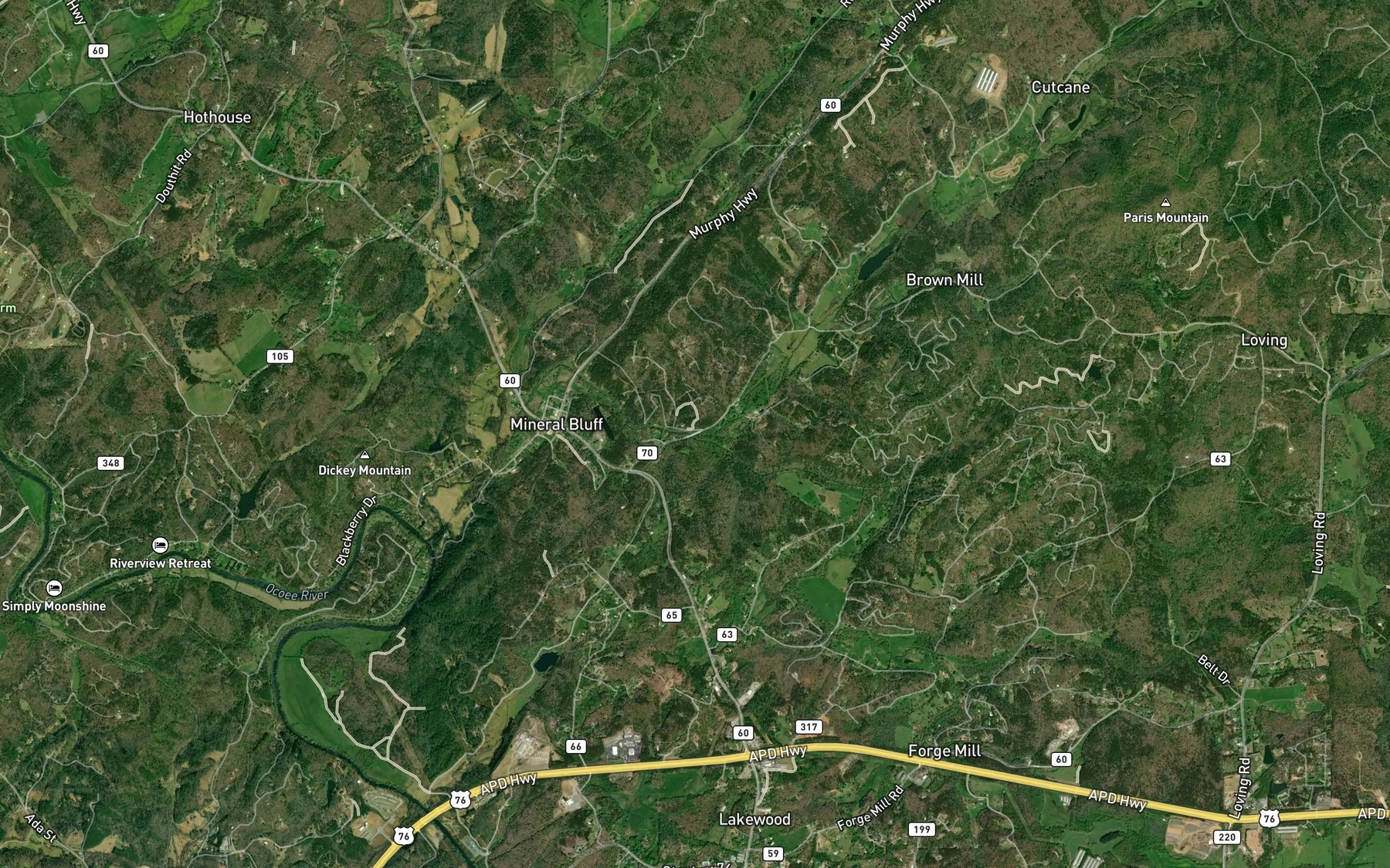 Satellite map of the Cutcane Creek