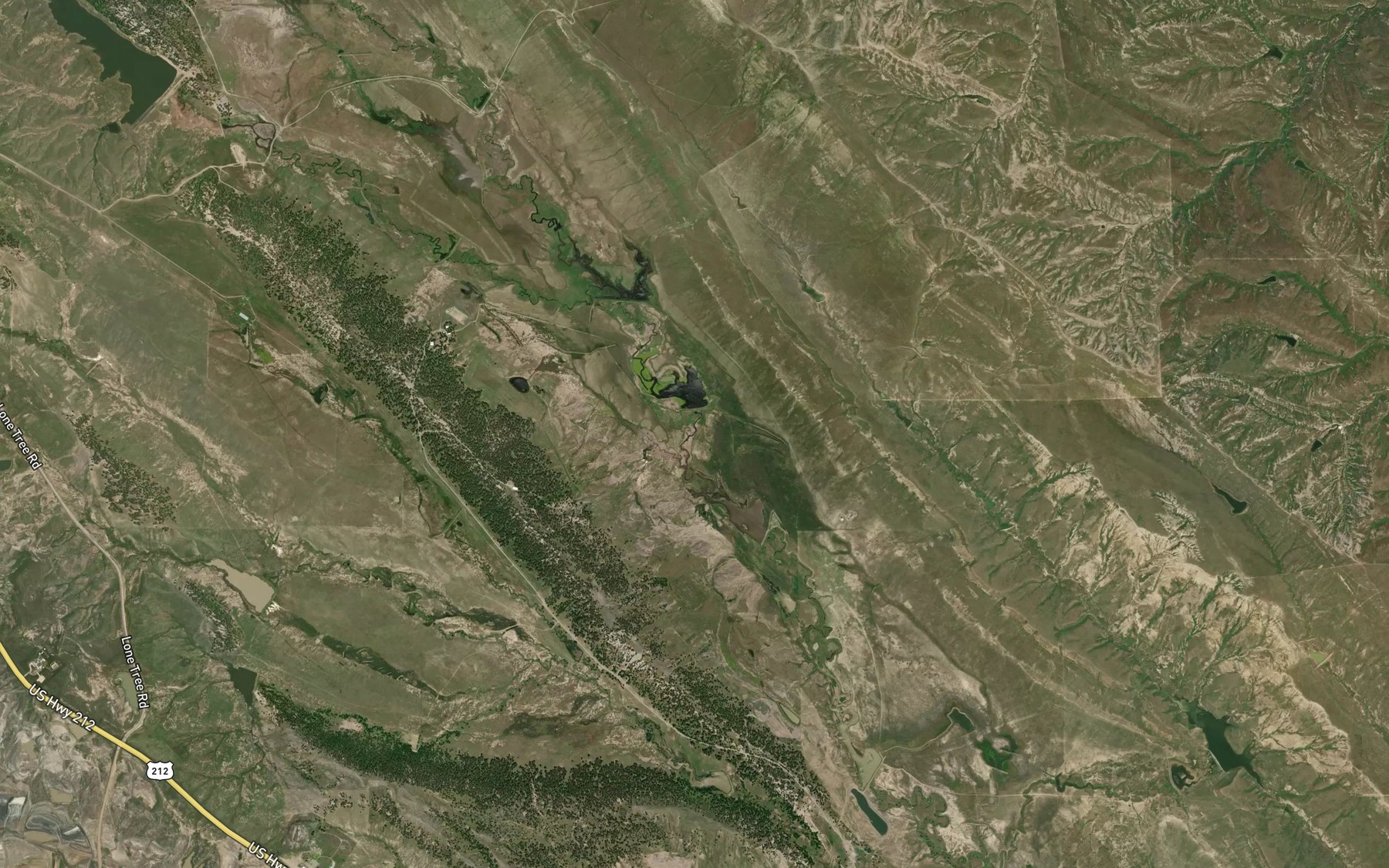 Satellite map of the Crow Creek Reservoir