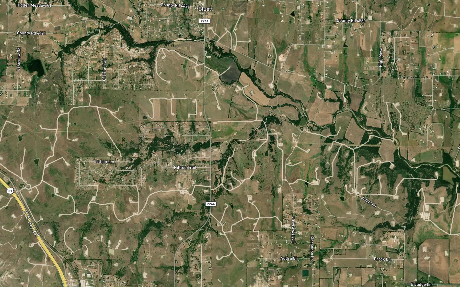 Satellite map of the South Fork Hackberry Creek