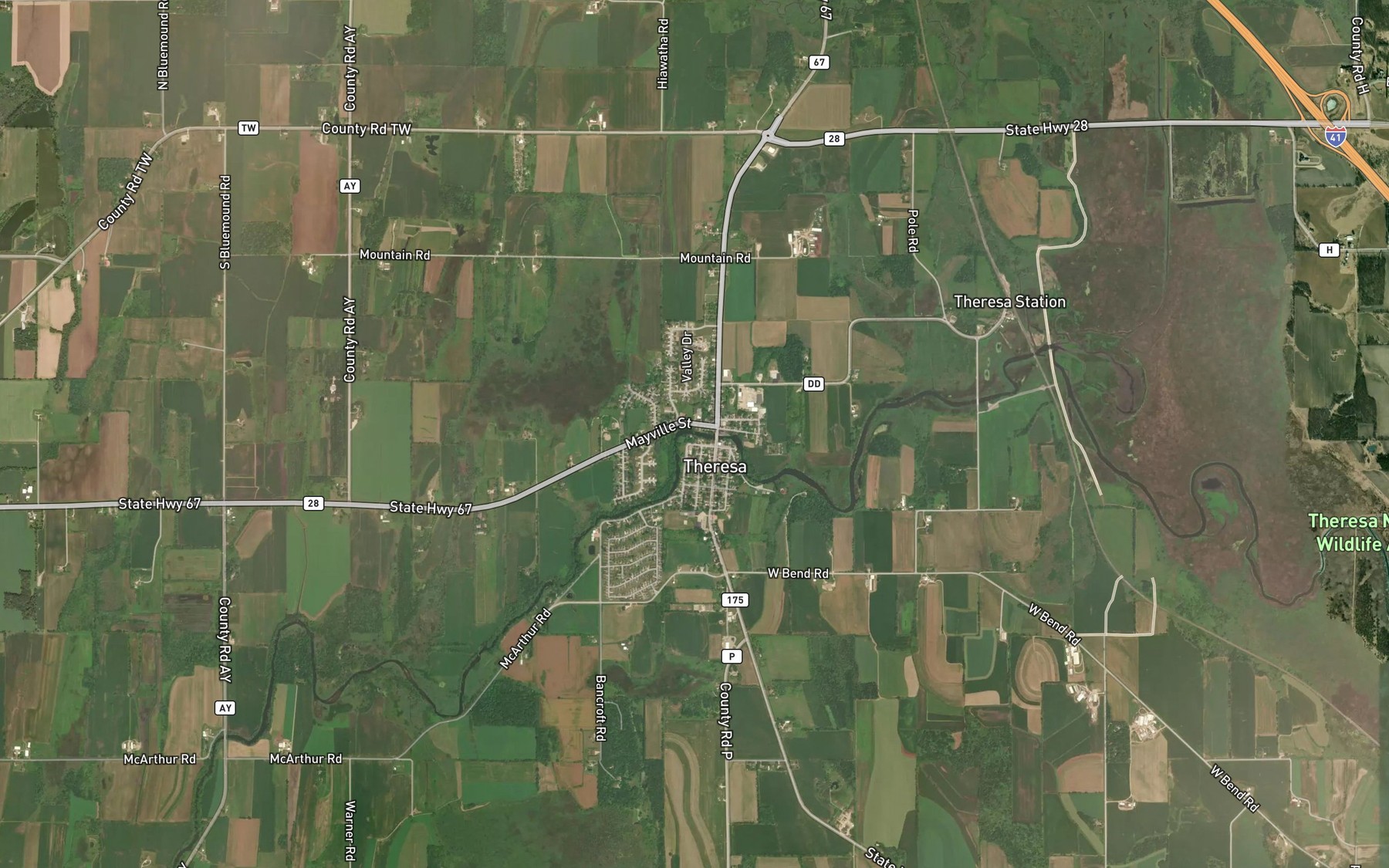 Satellite map of the Theresa Millpond