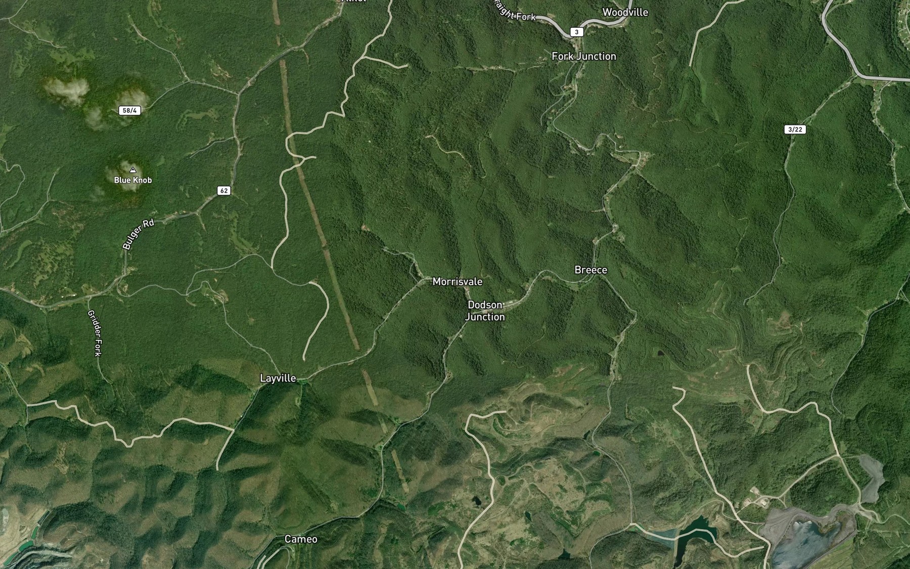 Satellite map of the Sugarcamp Branch