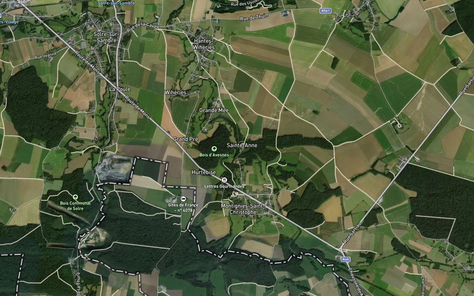Satellite map of the Ruisseau de Sartiau