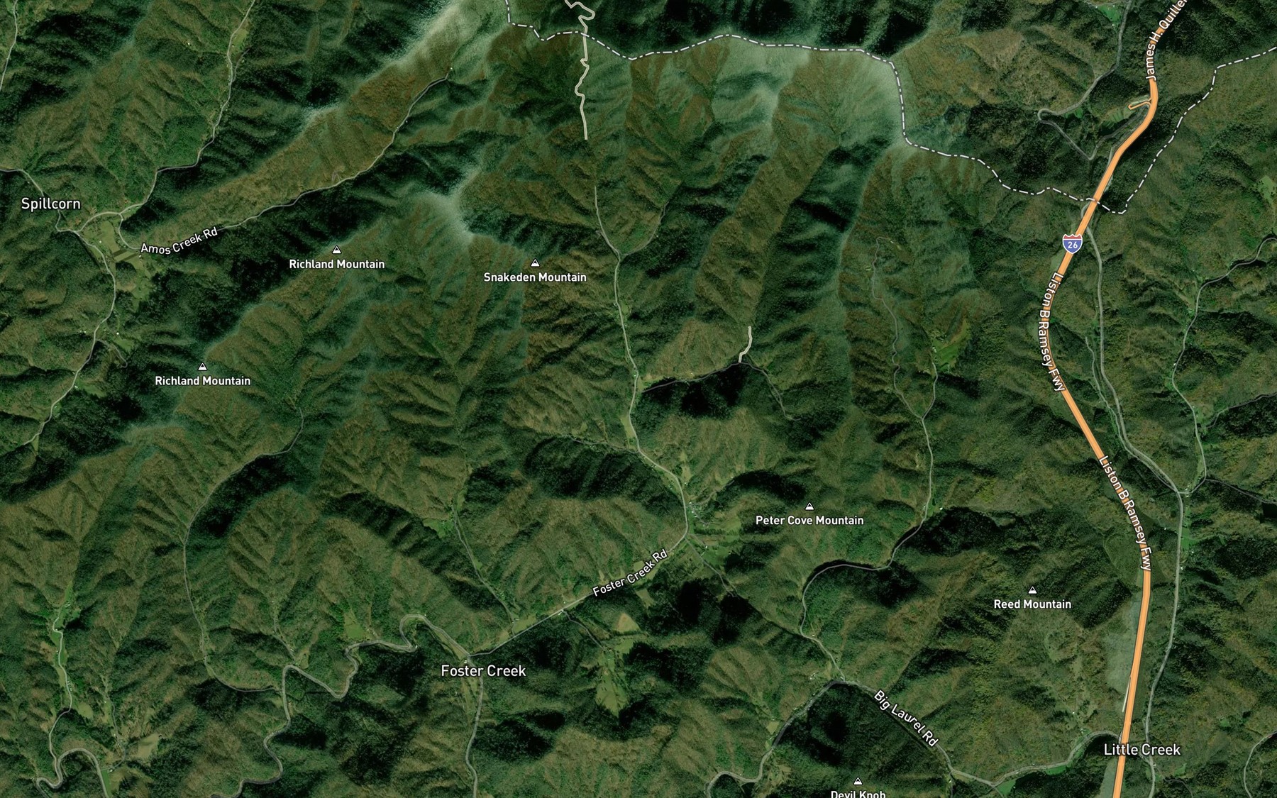 Satellite map of the Peter Cove Creek